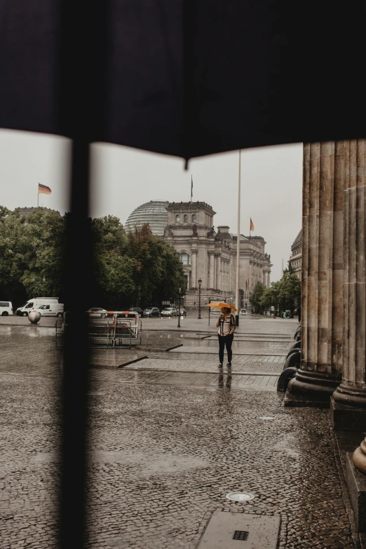 a person walking with an umbrella in the rain