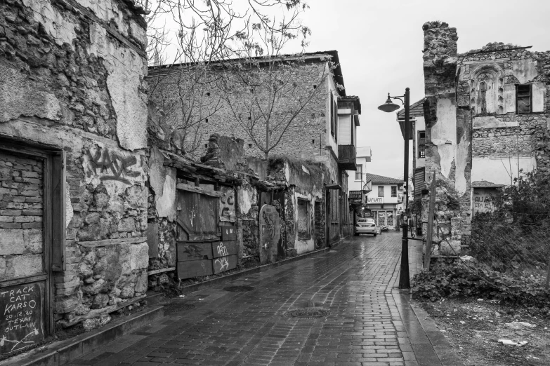 a black and white pograph of an old town