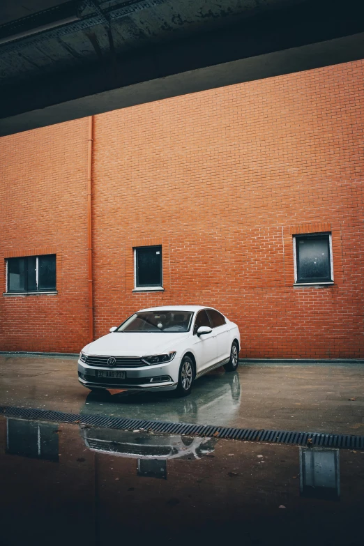 a white car parked on the side of a road