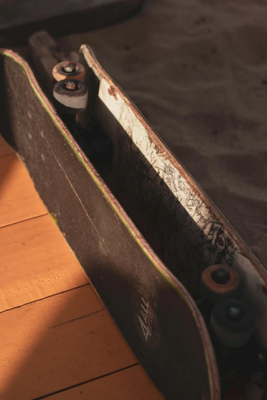 a skateboard on the ground on a table