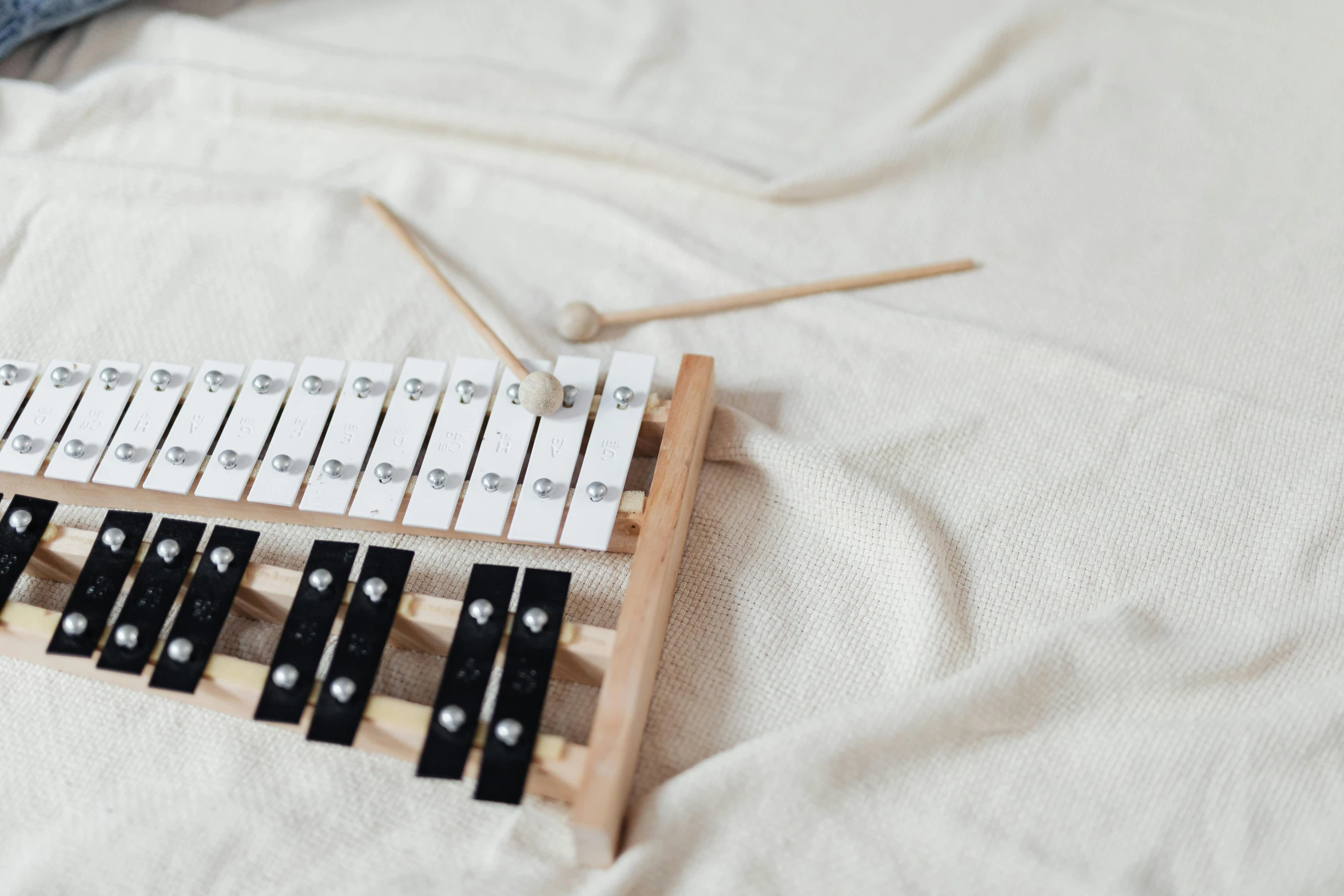 wooden musical instrument with many strings and sticks