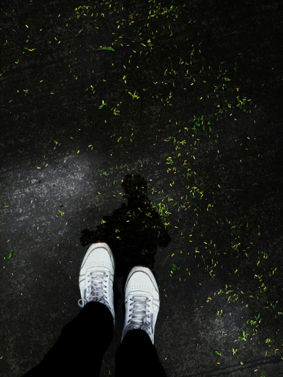 a person stands by a plant in the rain