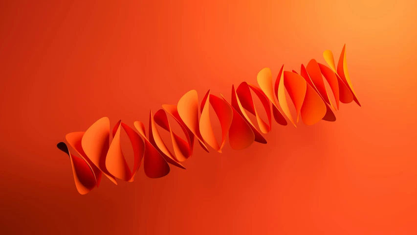 an orange wall with many pieces of curled up paper