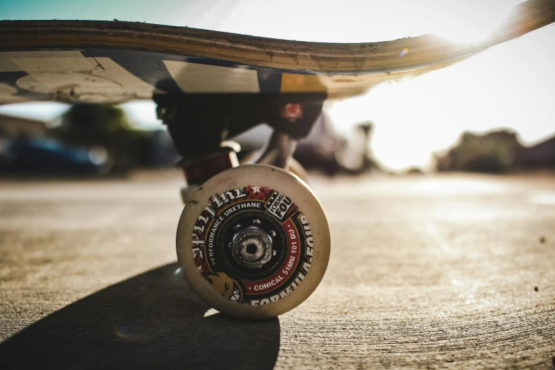 a skateboard with the wheels on top and shadow