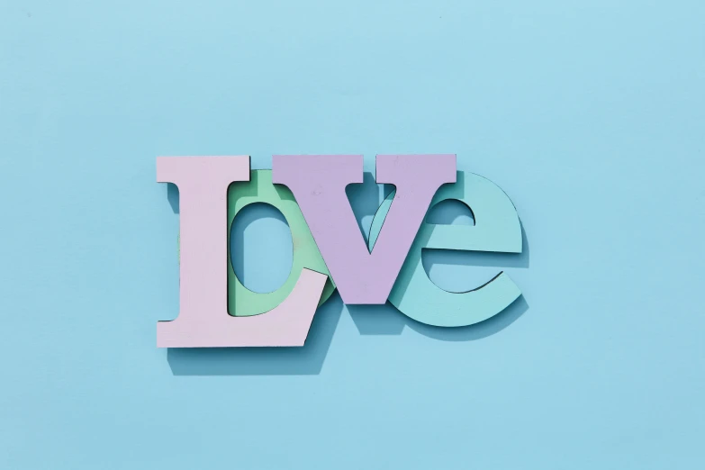 the letter i love has a blue background