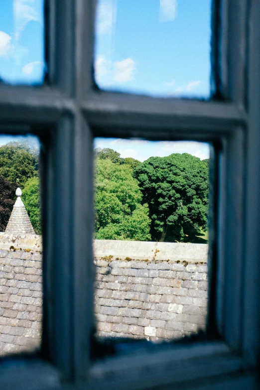 the view out a window on the rooftop