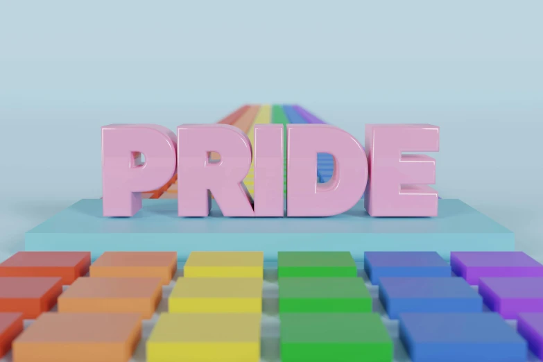 the word pride spelled out of colorful squares