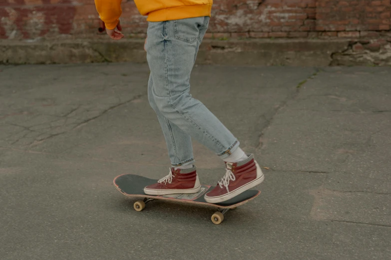 a man is riding a skateboard in the street