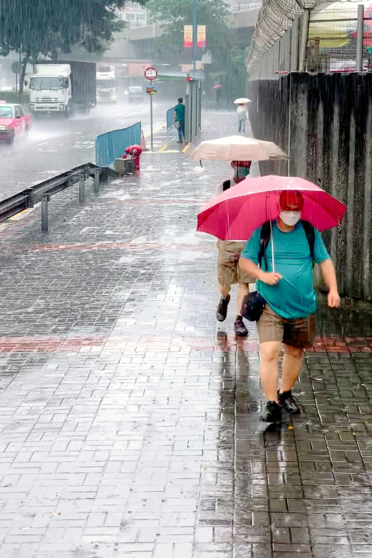 two people walking in the rain with umbrellas