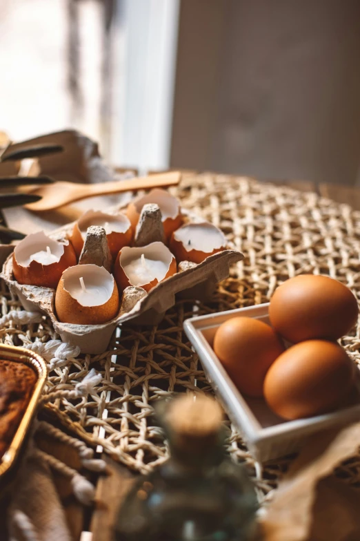 eggs that have been broken are lying on the table