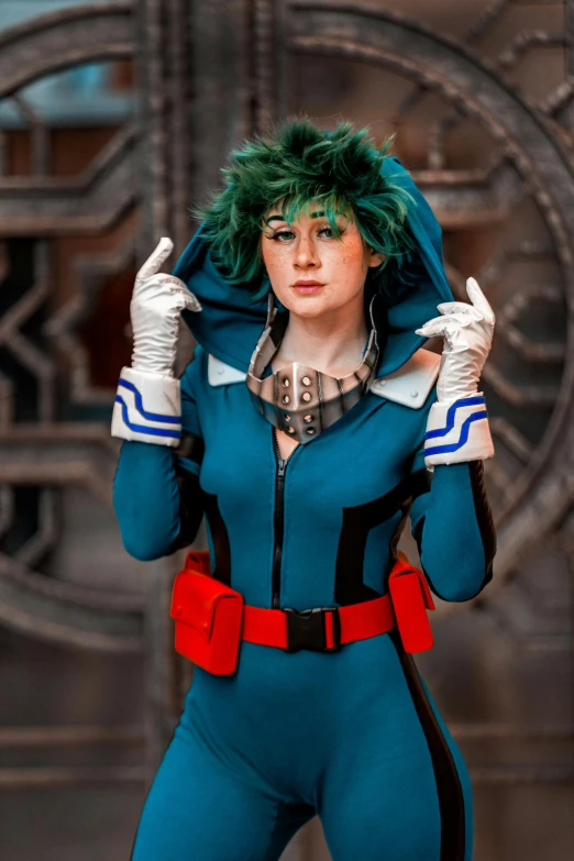 woman dressed in cosplay clothing posing for the camera