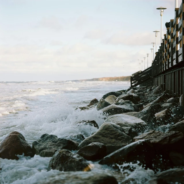 an empty shore line is seen in this image