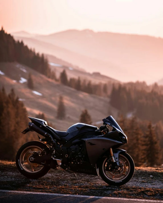 a motor bike parked on the side of a road