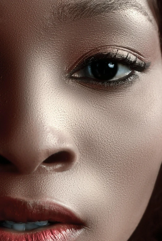 a close up s of an african woman with makeup applied
