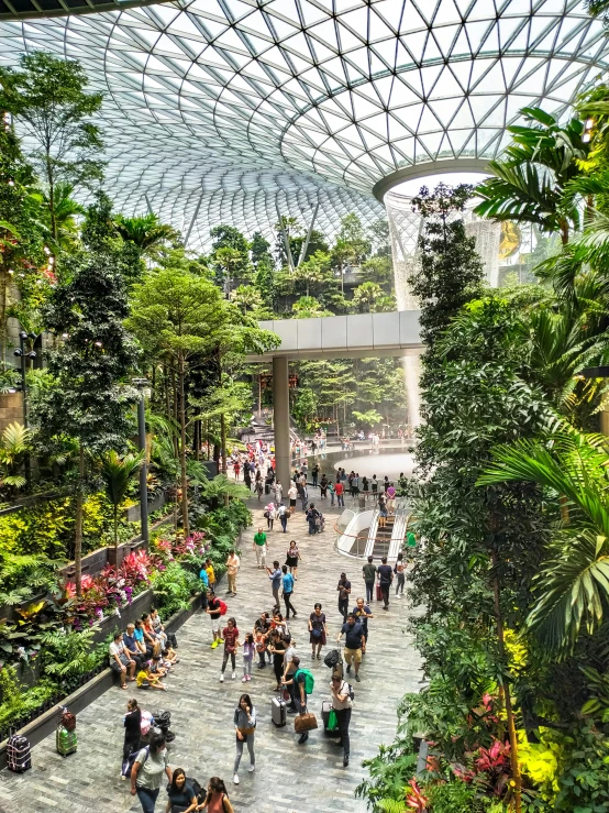 a large group of people in a greenhouse