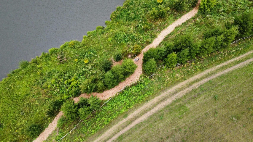 a scenic, green landscape overlooks a body of water