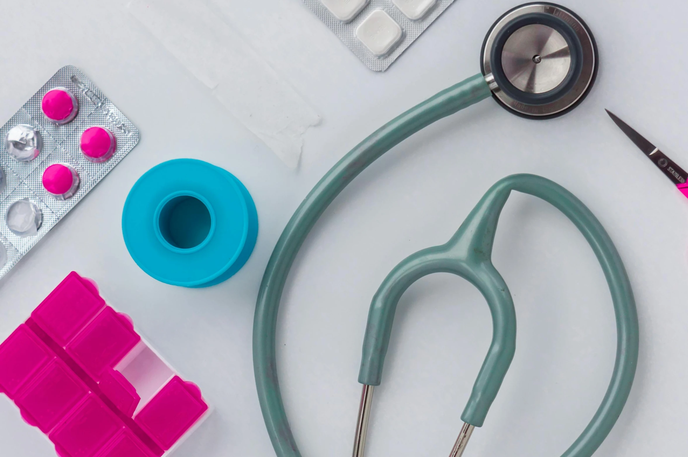 the various medical supplies are displayed with some stethoscope