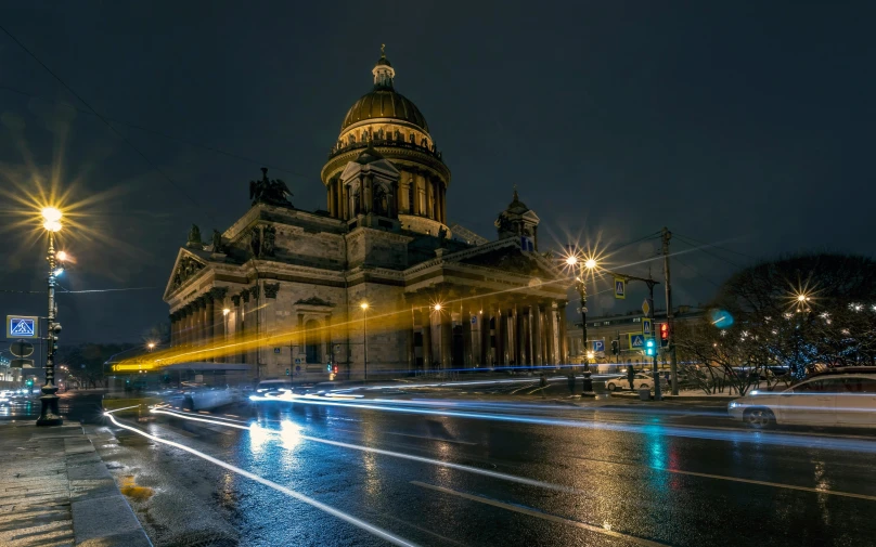 a very big building that is lit up at night