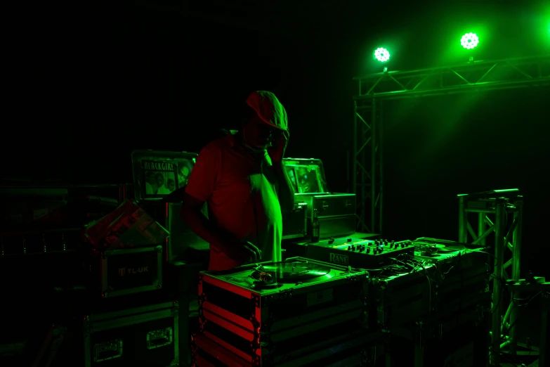 a dj stands in front of some music equipment