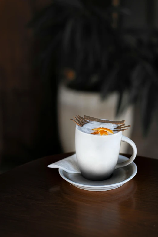 an empty coffee cup is set on a saucer