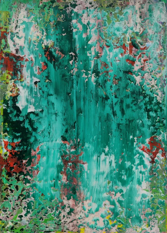 a green and red painting with very tiny pieces of paint