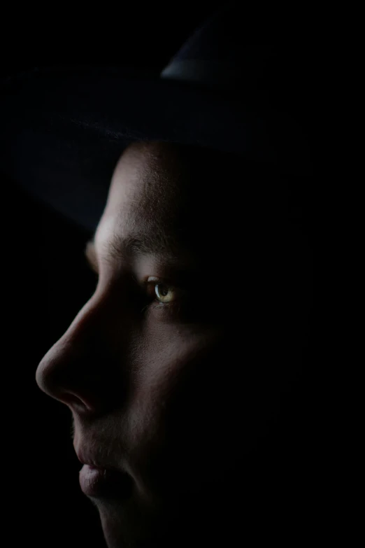 the profile of a male in a black hat