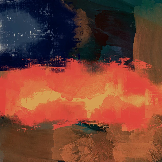 an abstract painting, with the light green blue orange
