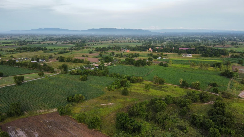 aerial po of a farm and countryside in the country side