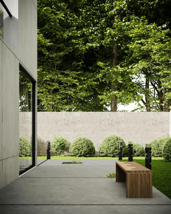 some benches in the middle of a large patio