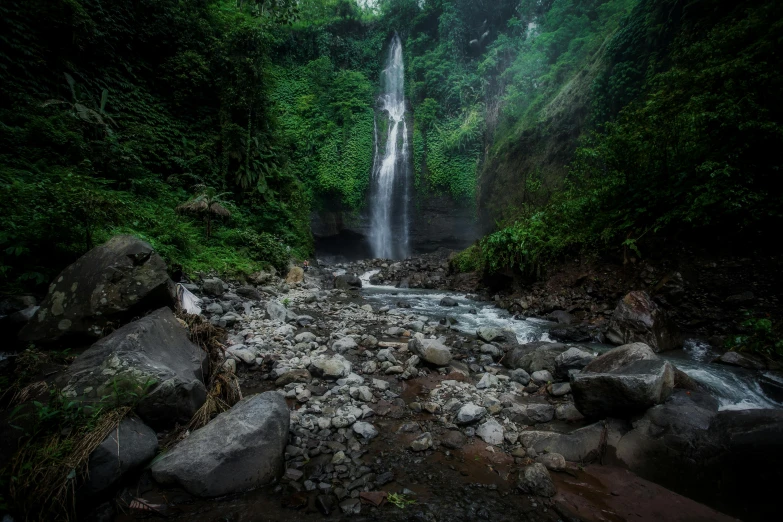 there is a waterfall on a mountain with no waterfall on the side