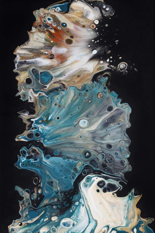 a painting with water and bubbles and a wave