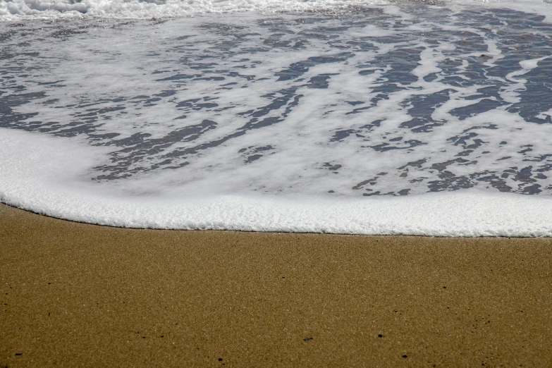 an ocean shore with water, sand and waves