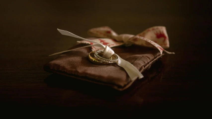 a ring sits on top of an empty wallet