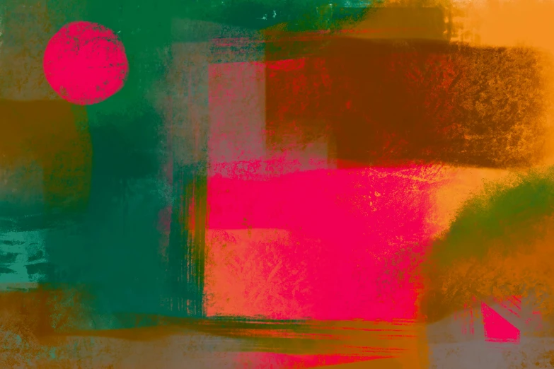 an orange and pink painting in red and green