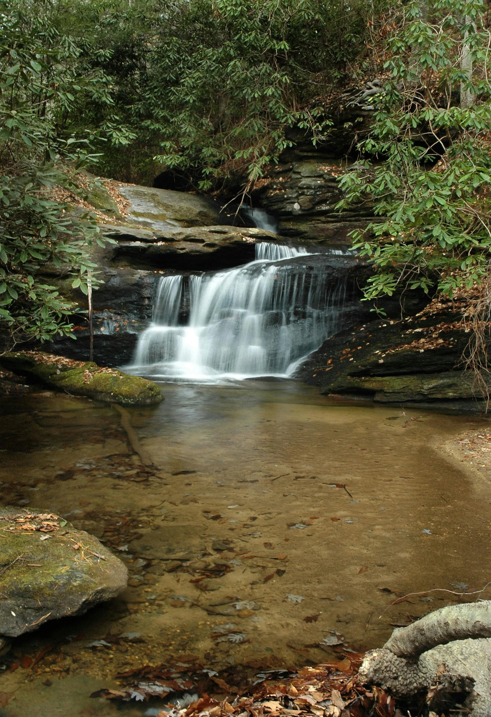 waterfall in the woods in autumn time