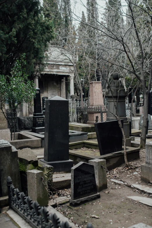 there are many old tombstones in a cemetery