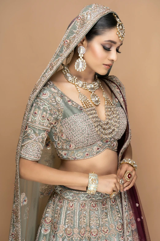 a beautiful bride in a lehenga with a veil