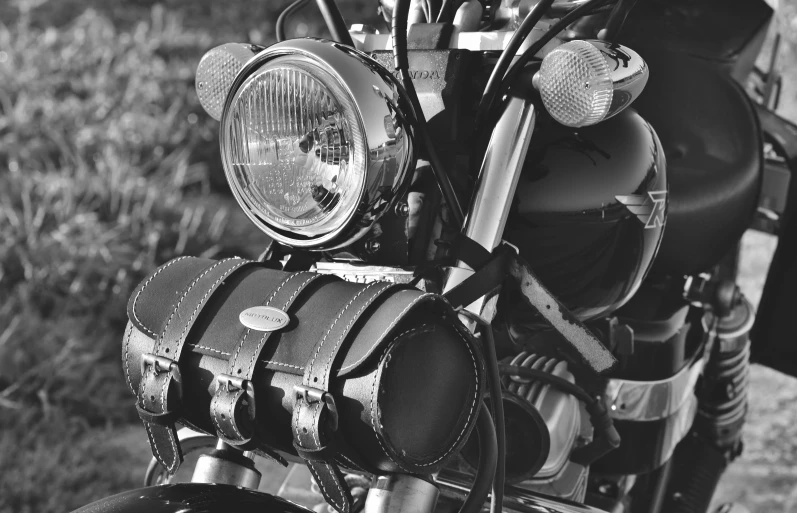 close up view of the light and saddlebags on a motorcycle