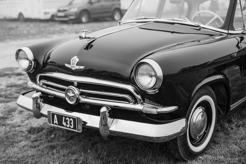 black and white pograph of an old american car