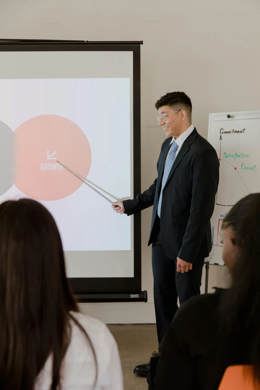 a man standing in front of a whiteboard giving a presentation