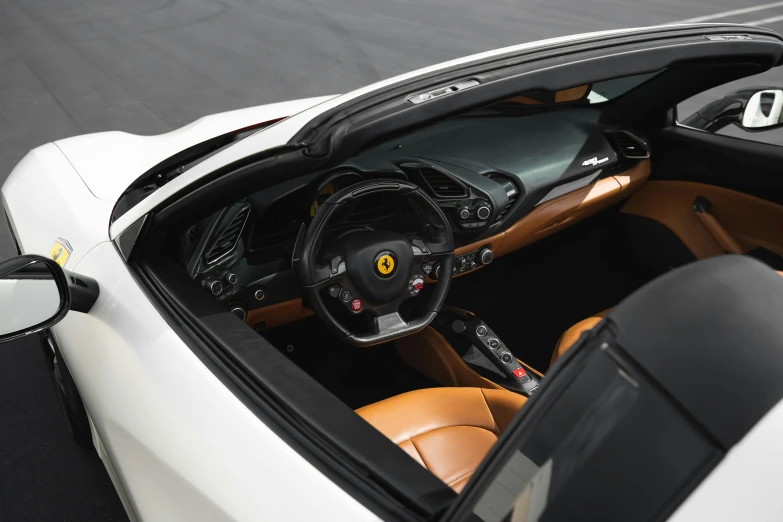 the interior of a sports car is sleek and clean