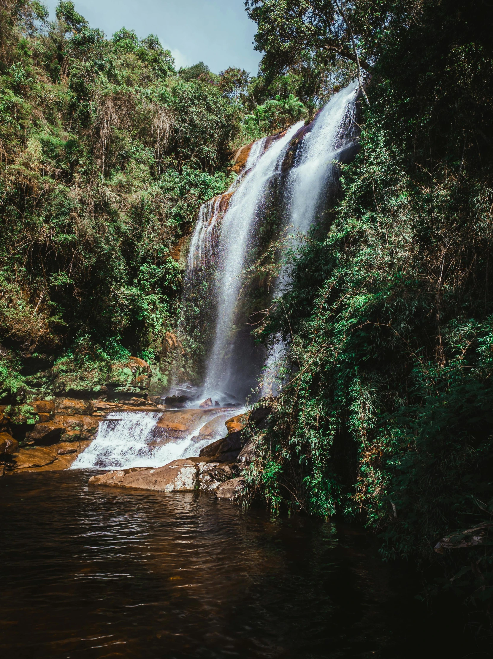 a large waterfall in the middle of a forest