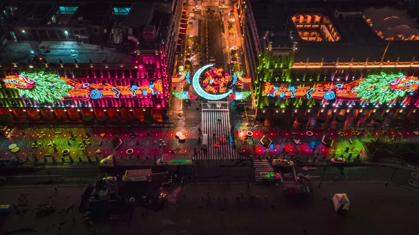 an aerial s of a light display in a city