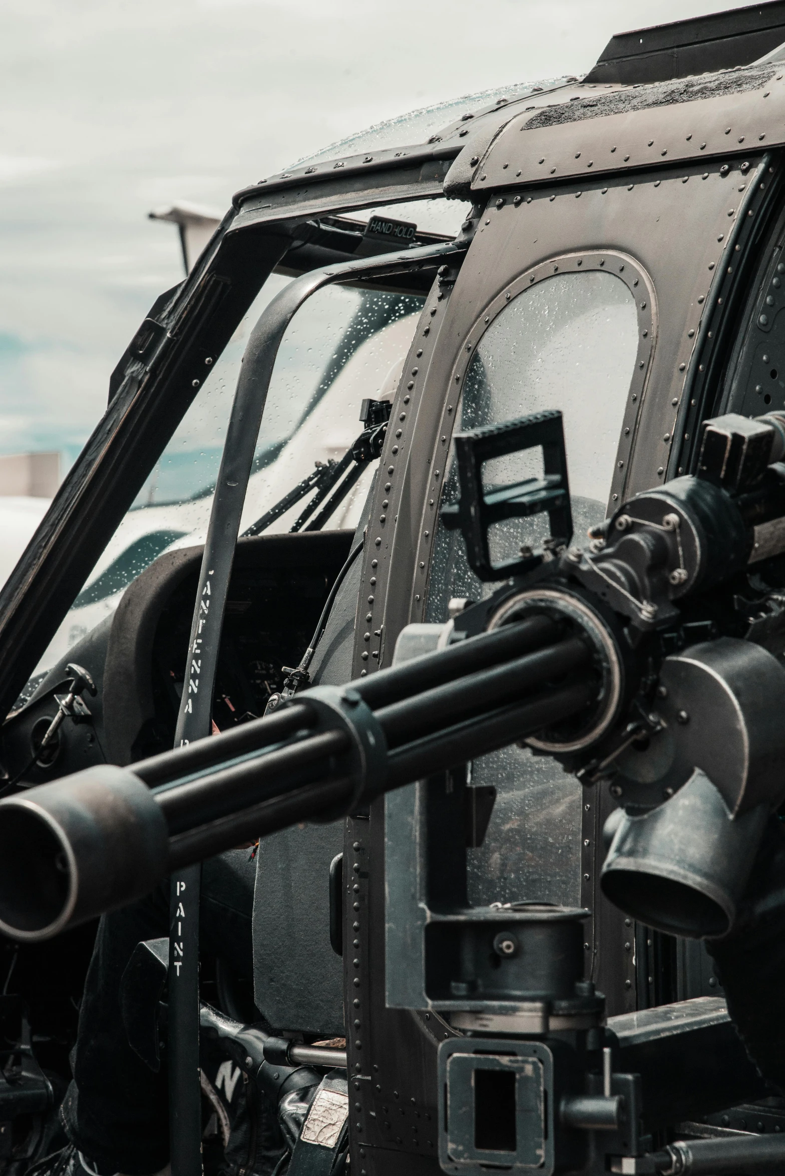 the windshield of a helicopter is shown