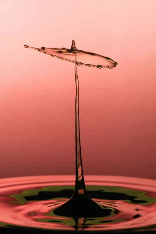 a droplet of liquid falling into a pink liquid