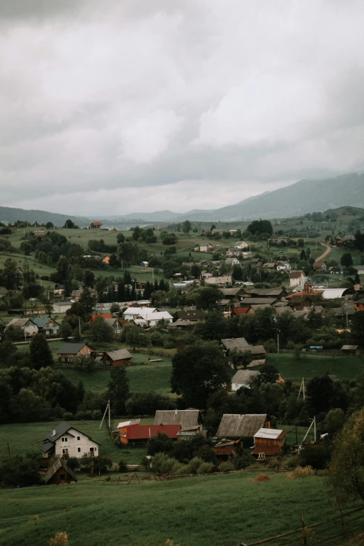 a rural area with homes and farm fields