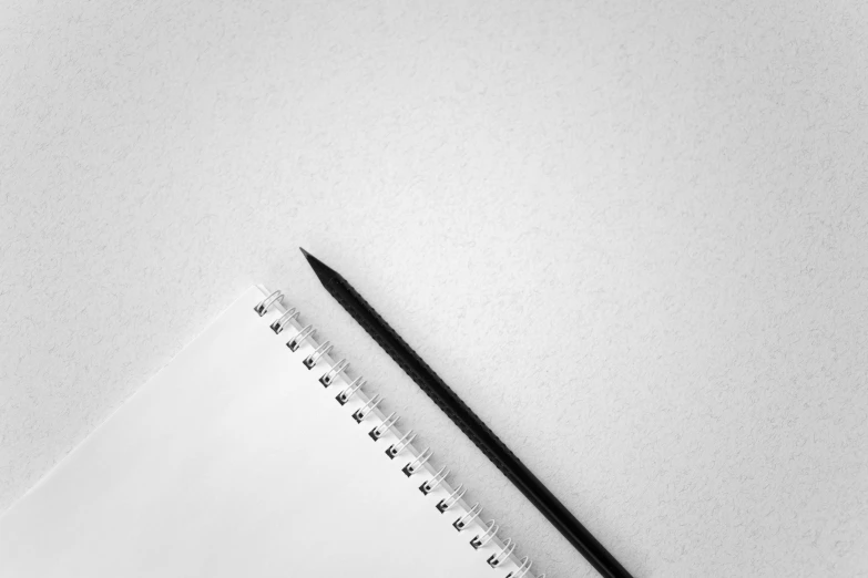 an open notebook with black writing and a pencil on top