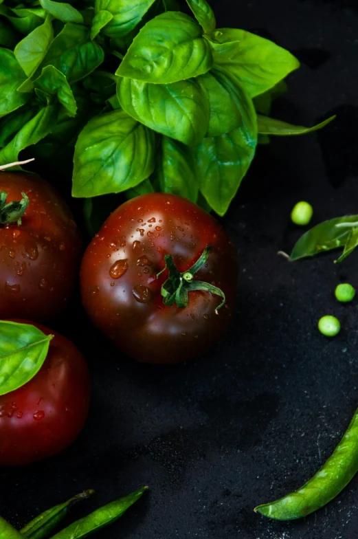 a bunch of tomatoes that are on a counter