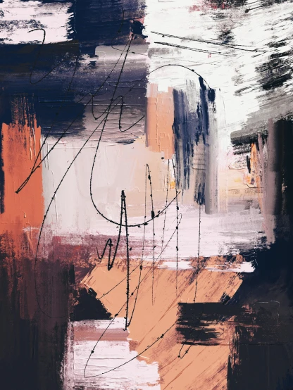 a picture of an abstract painting in shades of grey, orange, and beige