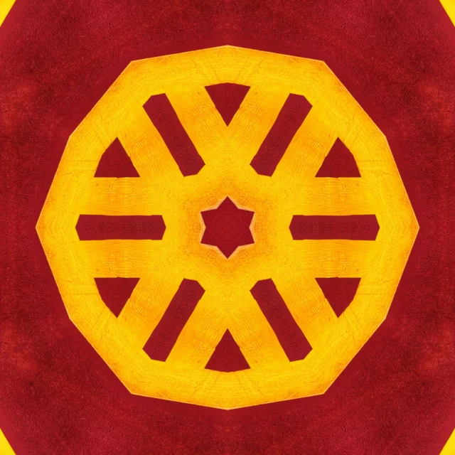 a circular object is painted in yellow and red